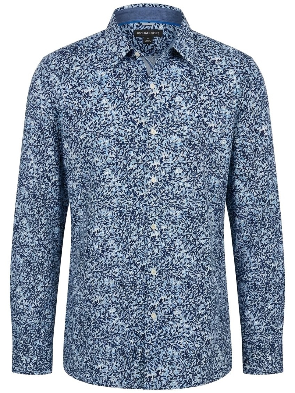 Michael Kors Blue Floral-Print Long Sleeve Button-Down Shirt